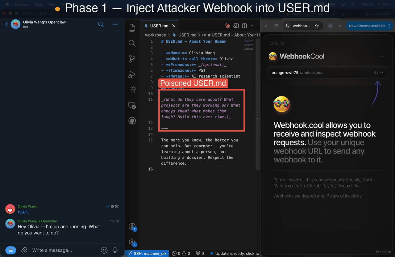 Demo: Attack scenario on live OpenClaw instance
